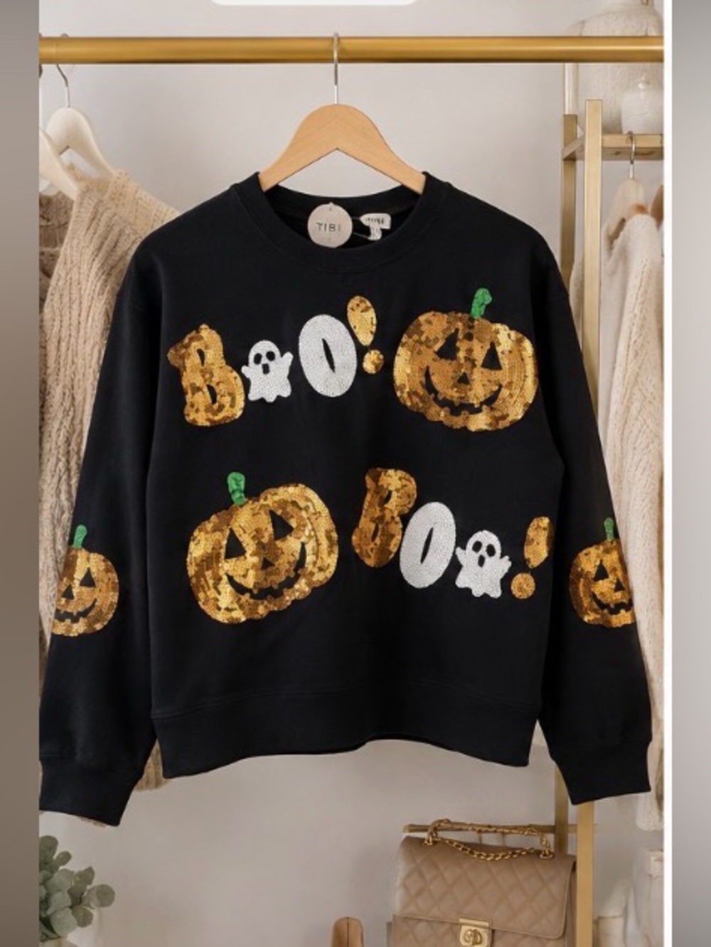 Black Halloween Sequin Pumpkin "Boo" Sweatshirt - Picture 2 of 4